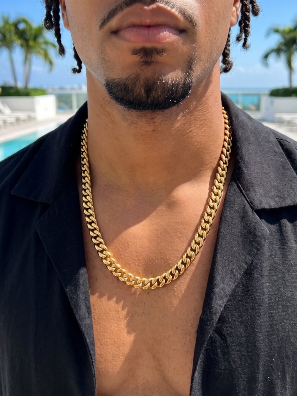 Mens Miami Cuban Link Real Gold Chain 22 Inch Plated 8mm Hip Hop Waterproof